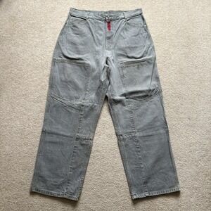 Vtg Ruff Ryders Dirty Denim Jeans 38x31.5 Gray Double‎ Knee Y2K Streetwear Baggy